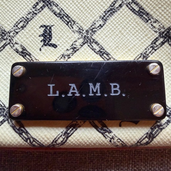 L.A.M.B. Cream Floral Lattice Wristlet with Brown Trim - Picture 3 of 12